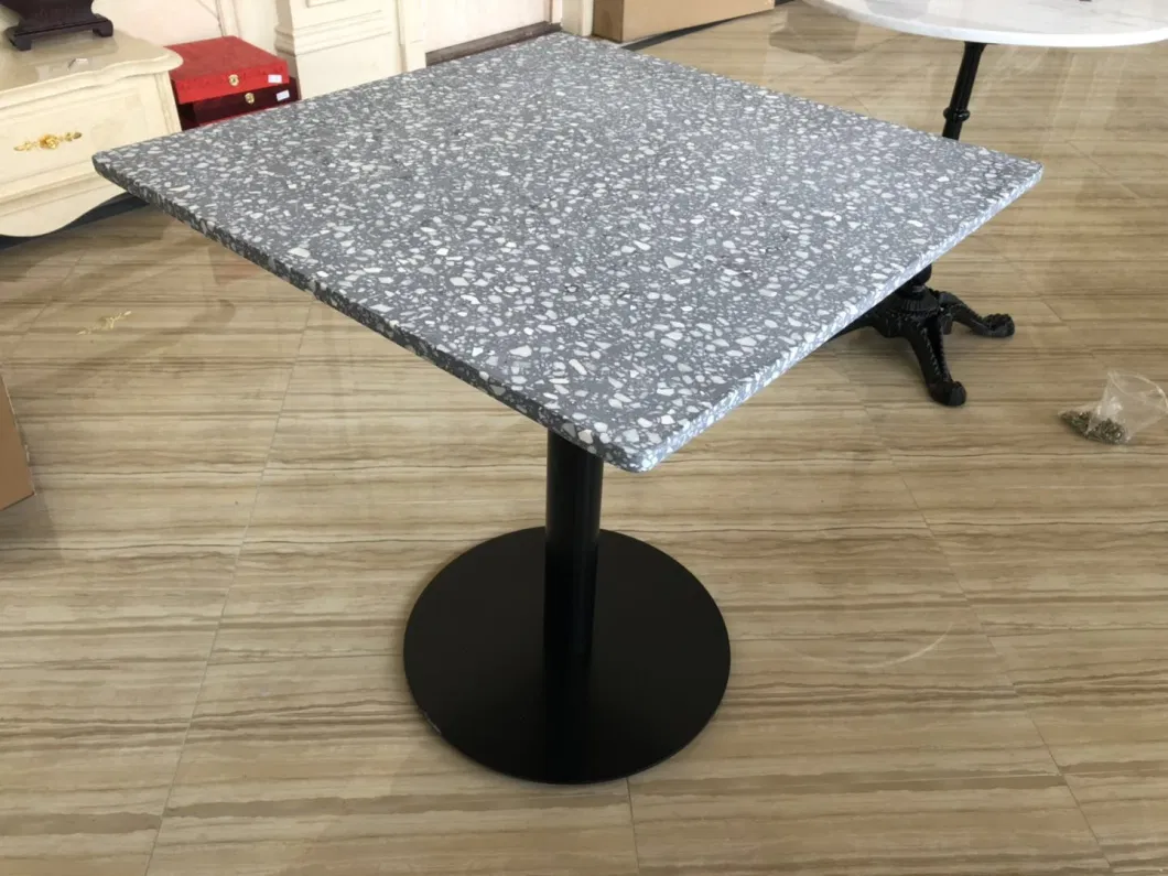 Custom Cafe Furniture Terrazzo Stone Dining Table with Cast Iron Base