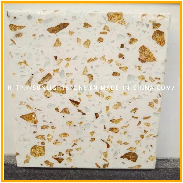 Mixed Color Aritificial Quartz Stone with Golden Diamond for Kitchen Countertop