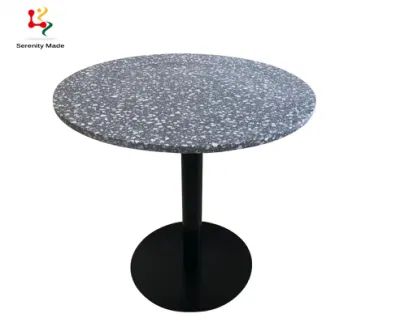 Muebles de cafetería personalizados mesa de comedor de piedra de terrazo con base de hierro fundido